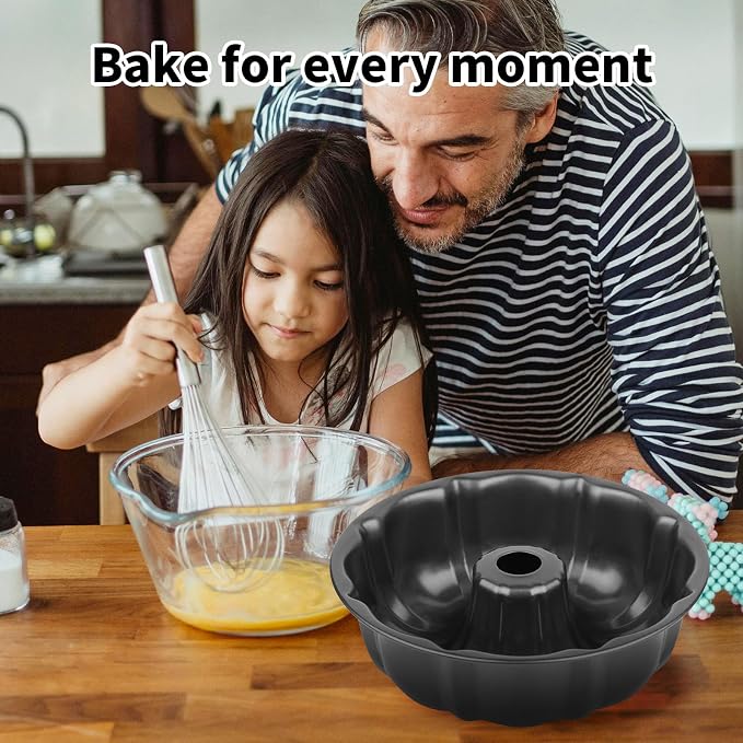 Novery 9.5" Non-stick Cake Pan, Heavy Duty Carbon Steel Fluted Tube Round Baking Pan,Buntz Pound Cake Pan Mold,Tube Bakeware,Baking Mold for Jello,Gelatin,Chocoflan,Flan