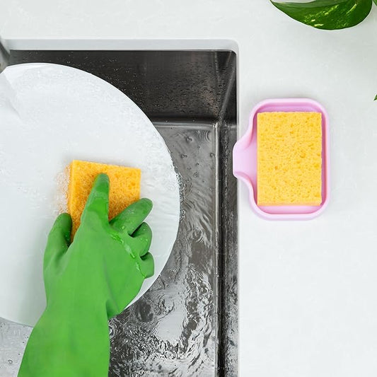 Zulay Kitchen Small Silicone Sponge Holder (4.9x3.3”) – Space-Saving Sink Organizer Tray for Sponge, Soap, Brush & More – Compact Non-Slip Dish for Kitchen & Bathroom (Lavender)