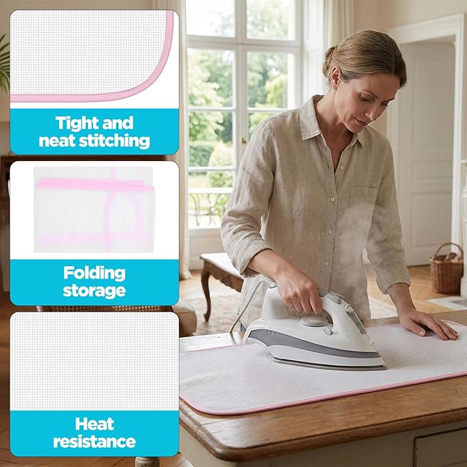Oruola 2 Pcs Press Cloth – Ironing Cloth to Protect Clothes, Clothes Scorch-Saving Iron Protector Insulation Pad, Polyester Mesh Iron Pressing Mat for Easy Irons Sewing (Pink)