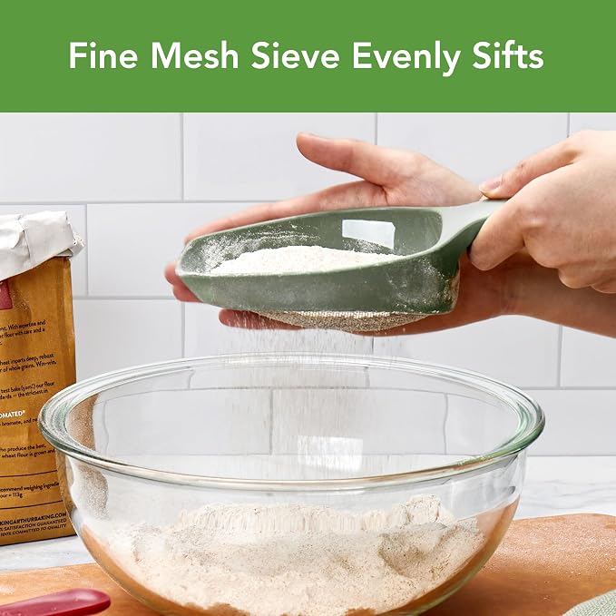 Tovolo Scoop & Sift Flour Sifter for Baking Dusting 1 Cup Fine 20 Mesh Sieve Flour Duster, Easy Scoop Dishwasher Safe Baking Powdered Sugar Flour Sifting Tool for Aerating Coating Dusting, Thyme Green