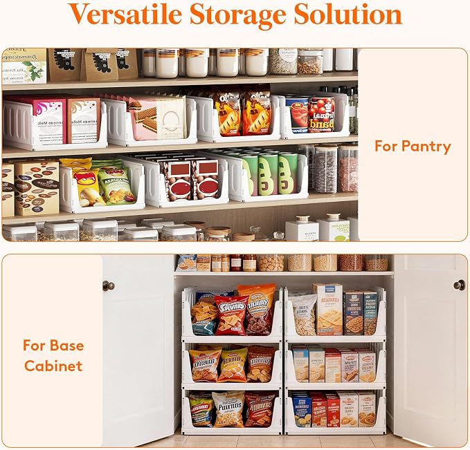 Lifewit 4 Pack Stackable Closet Organizers and Storage Basket for Clothes, Plastic Sweater Storage Bins for Wardrobe, Stacking Clothing Containers for RV, Pantry, Shelf, Kitchen, Dorm, 16.5" Depth | Extendable Plastic Organiser System for Cupboard & Sh...