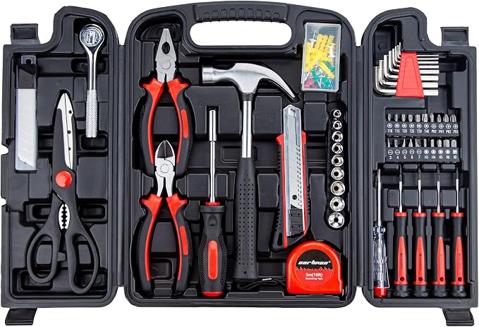 CARTMAN 140-Piece Household Tool Kit, Hand Tools Set with Organized Storage Case for Home DIY Repairs | All-in-one household tools for daily repairs & DIY projects. Portable design with tidy storage space.