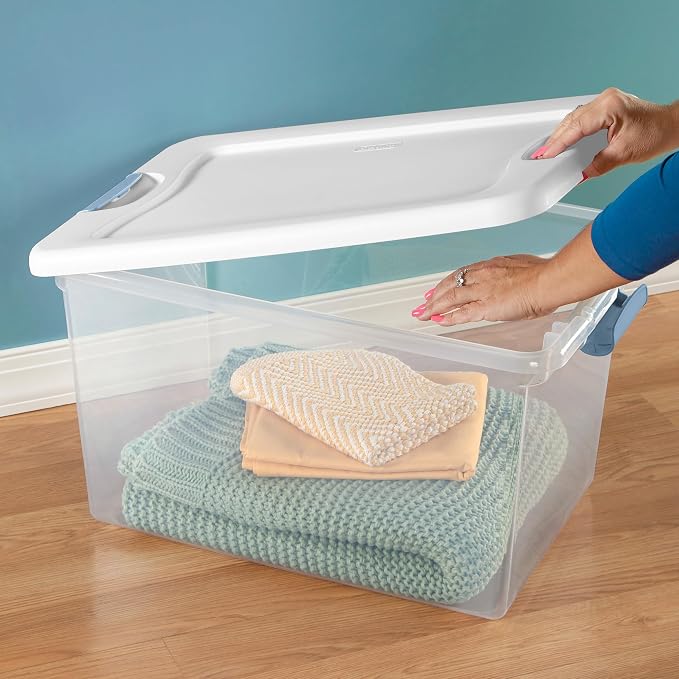 Sterilite Latching Box with Lids for Home and Office, 64 Quart, 8-Pack | Heavy-Duty and Stackable Plastic Containers with Latches for Closet, Cabinet, Bedroom, Bathroom and Dorm Room Organization