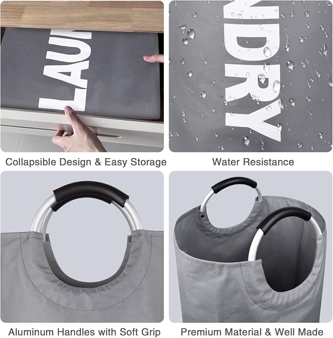2-Pack Large Laundry Basket, Laundry Hamper Bag with Handles, 95L Dark Grey | Freestanding Tall Dirty Clothes Hamper, Collapsible and Portable Laundry Bin for Dorms and Bedrooms, Thick, Sturdy Fabric