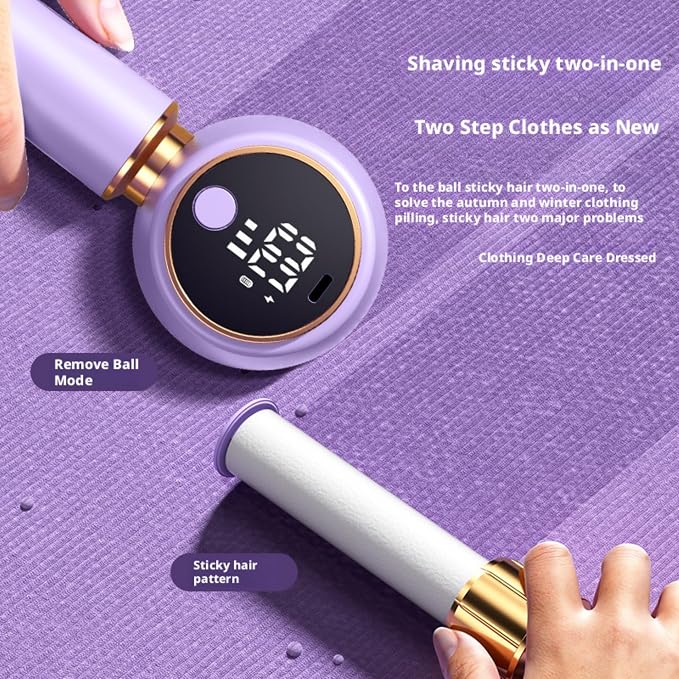 New Fabric Shaver and Lint Remover 2-in-1, Rechargeable Electric Clothes Defuzzer with LED Display, 6 Blades & 3 Speeds for Sweater, Blanket, Furniture (White)
