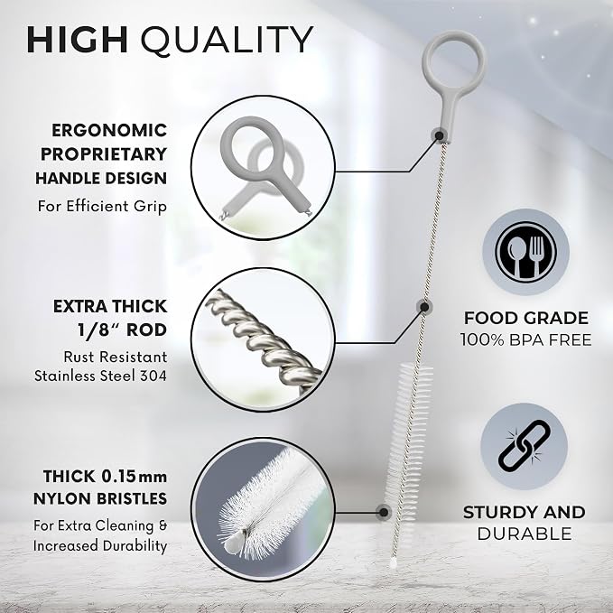 Buenalife Heavy Duty Cleaning Brushes Set of 4 - Extra Long Straw Cleaners for Metal and Plastic Reusable Drinking Straws, to Clean Small Spaces, Sippy Cups, Water Bottles - Sturdy Hard Brush Bristles