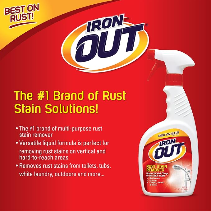 Iron OUT Spray Gel Rust Stain Remover, Remove and Prevent Rust Stains in Bathrooms, Kitchens, Appliances, Laundry, and Outdoors, 24 Ounce, Pack of 6