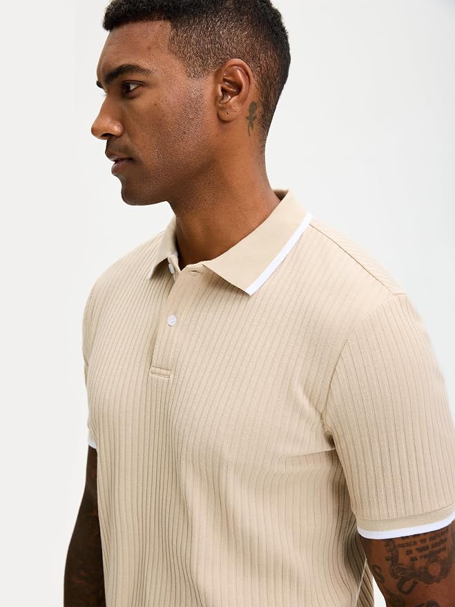 Comdecevis Men's Regular Fit Short Sleeve Knit Polo Shirts | Business casual, lightweight, breathable, stretch textured fabric, moisture wicking, easy care