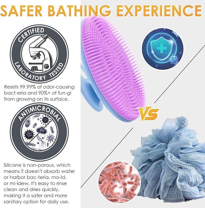 INNERNEED Magnetic Silicone Body Scrubber, Hygienic Shower Brush, Purple | Gentle Exfoliating & Deep Cleansing Body Brush for Daily Shower, Skin Vitality