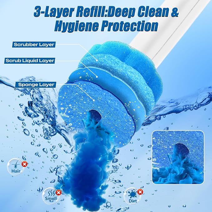 120 Count Disposable Toilet Brush Refills Pads for Most Toilet Wands | Prefilled Cleaning Deep-Scrubbing Toilet Pads, 3-Layer Sponge, For Bathroom Cleaning, Sinks, Tubs & Floor Drains