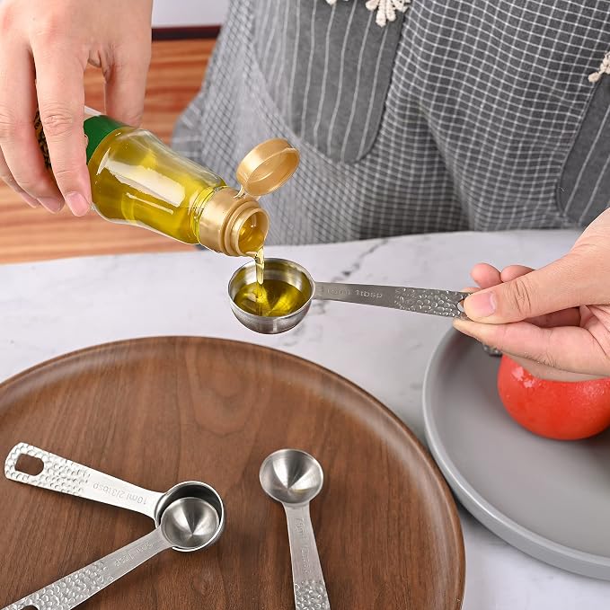 18/8 Stainless Steel Measuring Spoons Set, Measurer Spoons Heavy Duty Solid Measurement Spoons(Siliver-6spoons+1ring)