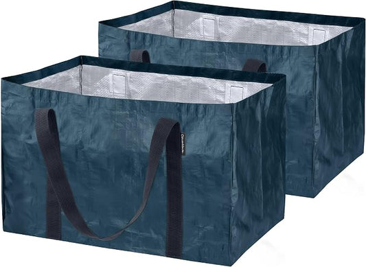CleverMade XXL Storage Basket Tote, 76L, 2 Pack, Ocean | Open tops speed loading for groceries, laundry, or beach gear. Reinforced handles manage big loads, then bags fold flat.