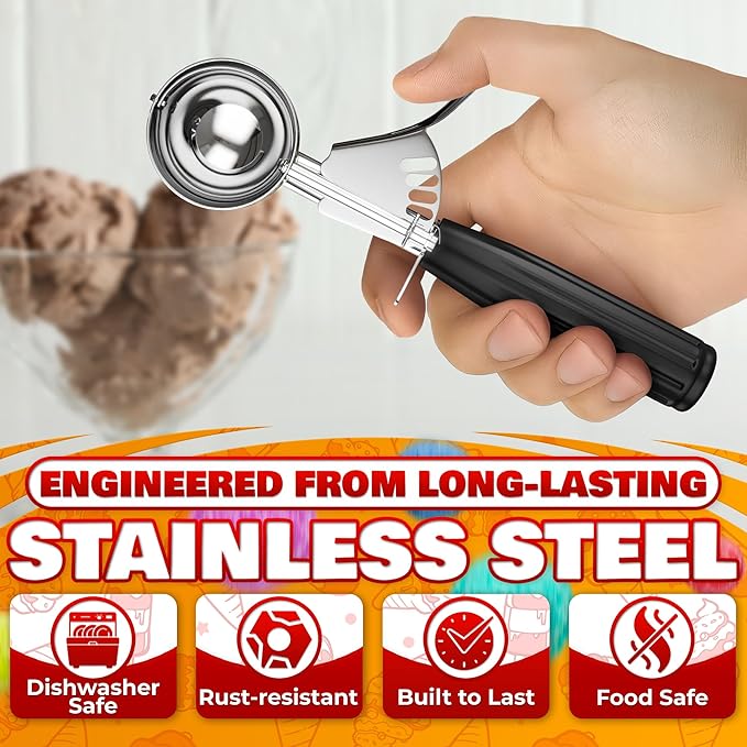 1 Oz Ice Cream Scoop with Trigger #30 - Versatile 1 Oz Scoop for Gelato, Cookie Dough Baking, Sorbet & Meatballs - Rust-Resistant Stainless Steel, Easy to Clean | Great Portion Control for Daily Prep
