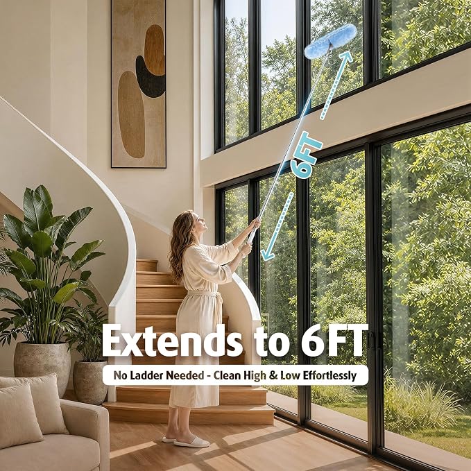 AIR U+ 6ft Extendable Duster with 20 Refills for Swiffer Dusters | 360 double-head microfiber, heavy duty disposable duster, ceiling fan high reach, traps dust pet hair no ladder needed
