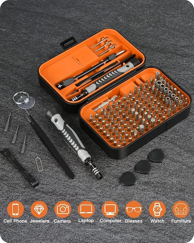 Precision Screwdriver Set, 130 in 1 with 120 bits Repair Tool Kit, Magnetic Screwdriver Set with mini built-in box for Electronics iPhone Jewelers Game Console (130-IN-Orange)