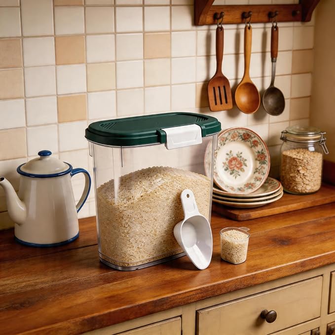 Rice Storage Container 15-20 Lbs, Tall Flour Bin Container with Scoop, Cup | Slim Dry Food Container Storage Bin for Cereal, Sugar, Beans, Pet, Dog, Cat Food, Kitchen and Pantry Storage Organization