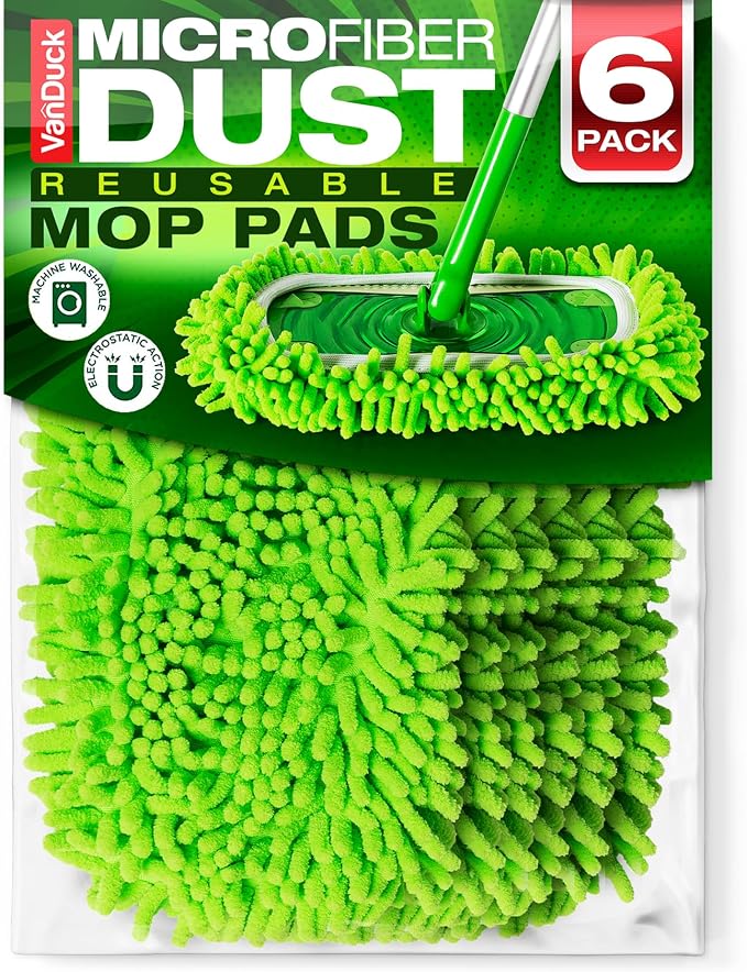 VanDuck Reusable Microfiber Dust Mop Refill for Swiffer Sweeper (6-Pack) | Mop not included, reusable microfiber floor duster, pet hair & dust replacement pads