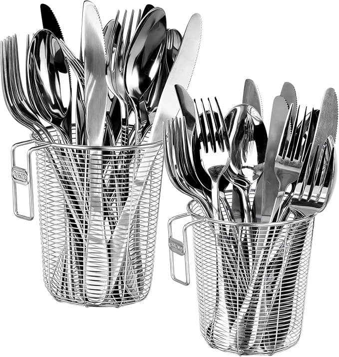 Dish Rack, Stainless Steel Kitchen Drain Basket, Compact Utensil Drying Rack Dishwasher Accessory, Hanging Cutlery and Utensil Organizer, Set of 2