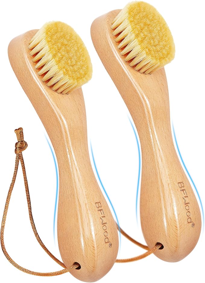 2PCS Laundry Stain Brush - Natural Soft Boar Bristles, Removes Tough Stains from Delicate Fabrics Like Knits, Cotton, and Linens, Gentle on Fabrics, No Damage