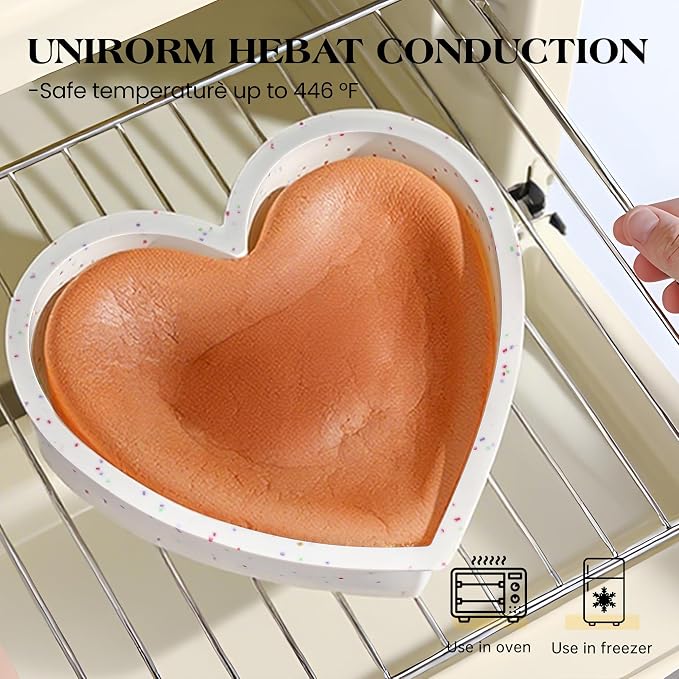 4 Pcs Heart Shaped Cake Pans Set, Nonstick Silicone Heart Molds in 4/6/8/10 Inch for Baking Layer Cakes, Cheesecakes, Brownies, Romantic Gift for Her on Love-Filled Occasions（Cream Confetti）