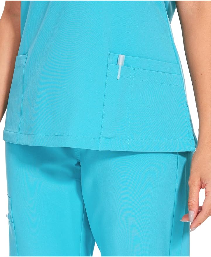 Scrubs Tops for Woman - Soft Stretch, V-Neck Tops | 3 Pockets, Side Split Design, Short Sleeve, Breathable & Lightweight Nursing Shirt, Easy-Care Fabric for All-Day Comfort