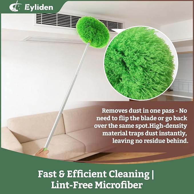 Eyliden 68" Adjustable Ceiling Fan Duster - 360° Dual-Sided Microfiber | 0.75 lbs Ultra-Lightweight, Ladderless High Ceiling Cleaning, Reusable Multi-Surface Dust Tool for Fans Walls Blinds