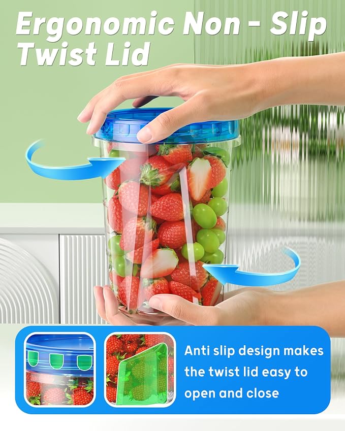 BiuLeon 6 Pack-33oz Freezer Storage Containers, Plastic Food Storage Containers with Twist Top Lids, BPA Free and Reusable Soup Containers with Lid, Microwave and Dishwasher Safe