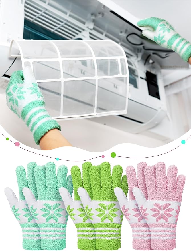 Patelai 3 Pairs Microfiber Plant Dusting Gloves Leaf Cleaning Gloves for Indoor Plants, Blinds, Furniture, House (Gray,Orange,Brown,Small)