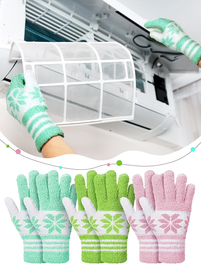 Patelai 3 Pairs Microfiber Plant Dusting Gloves Leaf Cleaning Gloves for Indoor Plants, Blinds, Furniture, House (Yellow,Pink,Blue,White,Large)