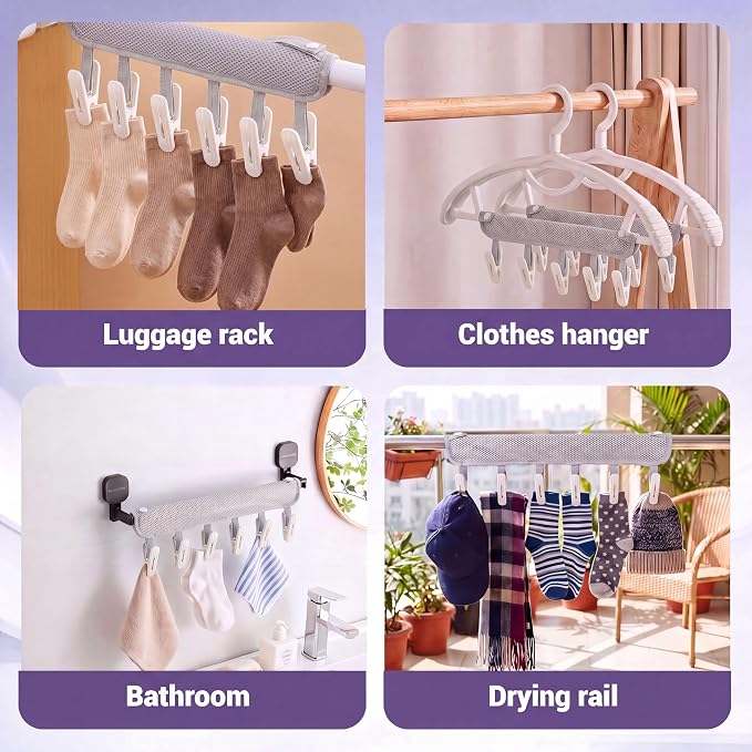 Travel Clothes Drying Hanger for Heated Clothes Airer & Clothes Drying Rack Clothesline, Foldable Portable Mesh Drying Rack with 6 Clips for Sock Underwear Bra Towel Home Cruise Outdoor 2 Pack