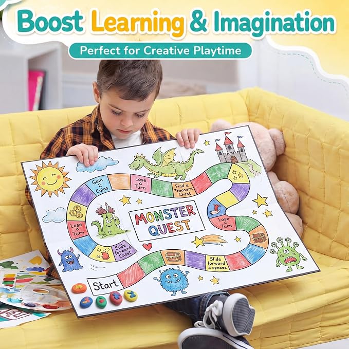 Zhanmai 4 Pcs Folding Blank Game Board 18 x 27 Inches Make Your Own Game Board, Quad Fold Dry Erase Blank Games Boards for School Classroom DIY Games Activities (6 Folds)