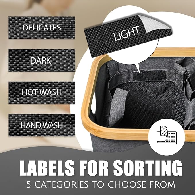 Hampers for Laundry Basket with Lid, 145L Large Laundry Hamper 3 Section | Dirty Clothes Hamper Separator with 3 Removable Bags & 5 Labels, Divided Laundry Organizer for Bedroom, Laundry Room, Gray
