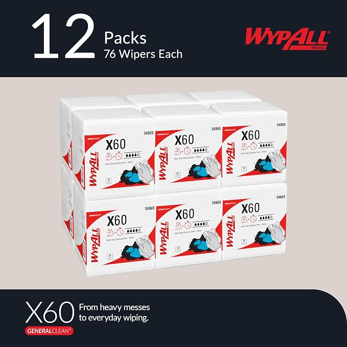 WypAll GeneralClean X60 Multi-Task Cleaning Cloths, 12 x 76 Towels (34865)