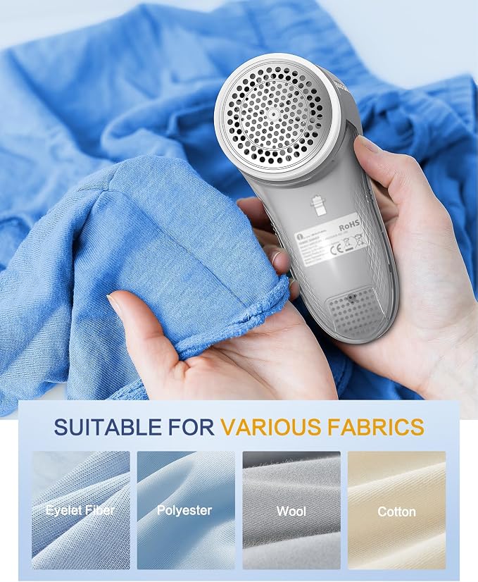 BEAUTURAL Fabric Shaver and Lint Remover, Rechargeable Sweater Defuzzer | 6-Leaf Blades, Electric Clothes Shavers to Trim Fuzz and Pills, Remove Pilling for Clothing, Furniture, Couch, Blanket