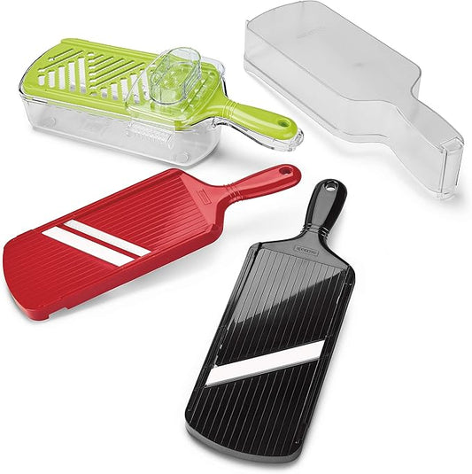 Kyocera Advanced Ceramic Slicer Set with Adjustable Mandoline, Julienne Slicer and Grater, Multicolor, 1 EA | KYOCERA 6-Piece Ceramic Mandoline Slicer: Versatile Kitchen Prep Tool with Adjustable Straight Blade for Uniform Results