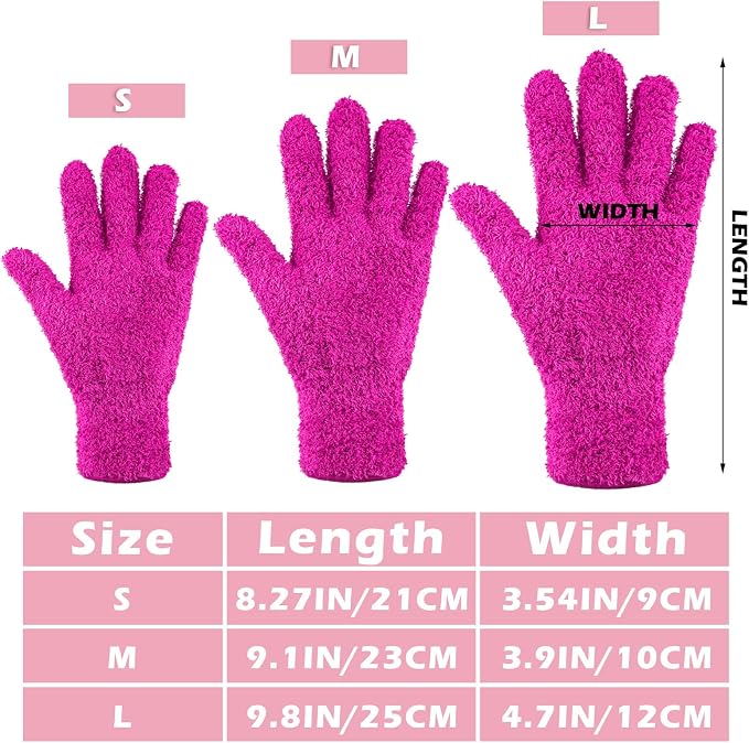 Patelai 3 Pairs Microfiber Plant Dusting Gloves Leaf Cleaning Gloves for Indoor Plants, Blinds, Furniture, House (Purple,Rose Red,Black,Small)