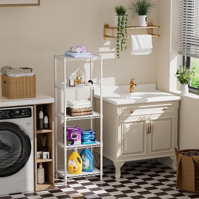 Golpart 5Tier Adjustable Storage Shelves Metal Wire Shelving Standing Shelf | Utility Heavy Duty Unit Rack Closet Organize for Home Kitchen Laundry Room Organization Pantry 10"Dx16"Wx55"H White