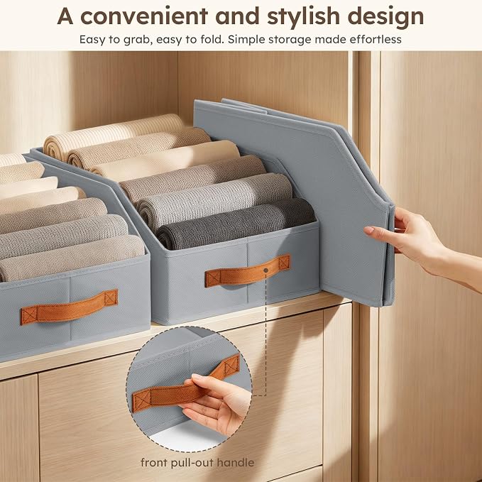 Homsorout Fabric Storage Bins for Organizing - 4 Pack Large Trapezoid Collapsible Storage Bins with Front Handle, Closet Organizers and Storage for Bedroom, Home Shelves, Small Spaces, Grey