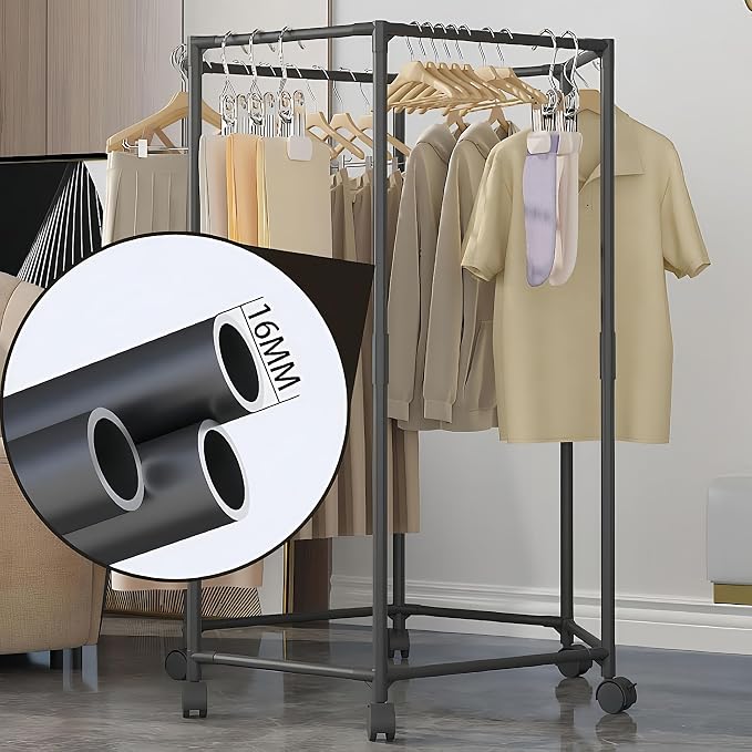 360° Rotating Multi-Tier Clothes Drying Rack with Wheels | Heavy-Duty Metal Garment Organizer for Bedroom, Closet, Balcony & Laundry Room | Space-Saving Corner Clothing Hanger Stand