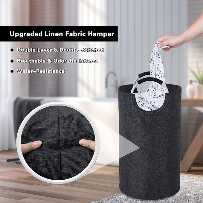 Large Laundry Basket, Laundry Hamper Bag with Handles, 95L Heather Black | Freestanding Tall Dirty Clothes Hamper, Collapsible and Portable Laundry Bin for Dorm and Bedroom, Thick Double layer Fabric