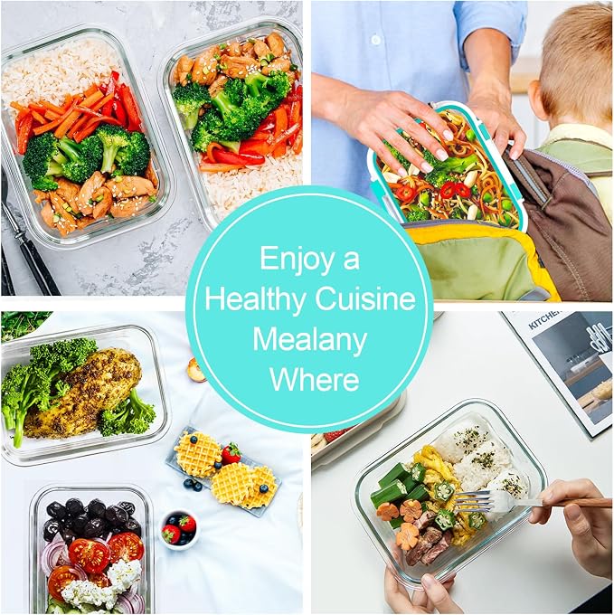 VERONES 10Pack 22OZ Glass Meal Prep Containers, Airtight Glass Lunch Containers Set, Glass Food Storage Containers with Lids,Exclusive of BPA, for Microwave, Oven, Freezer&Dishwasher Friendly,Green