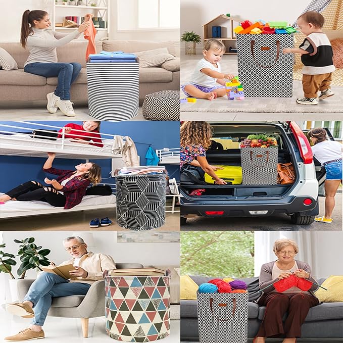 Waterproof Laundry Hamper Collapsible Laundry Basket Leather Handle Laundry Bag Large Clothes Storage Toy Organization for Bathroom Bedroom Laundryroom College Dorms (Pop-Up Laundry Hampers-006)