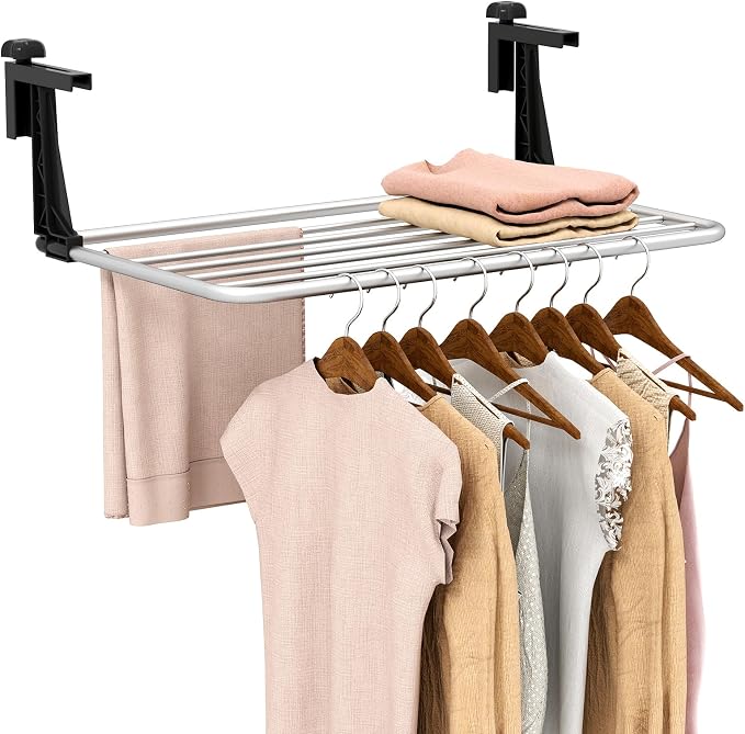 Giantex Portable Clothes Drying Rack, 25.5" Aluminum Hanging Laundry Rack with Adjustable and Foldable Brackets, Radiator Airer, Indoor Outdoor Towel Rack for Balcony Railings, Windowsill