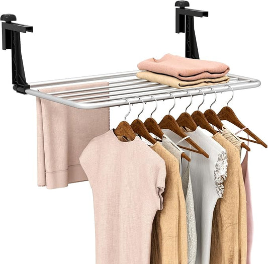 Giantex Portable Clothes Drying Rack, 25.5" Aluminum Hanging Laundry Rack with Adjustable and Foldable Brackets, Radiator Airer, Indoor Outdoor Towel Rack for Balcony Railings, Windowsill