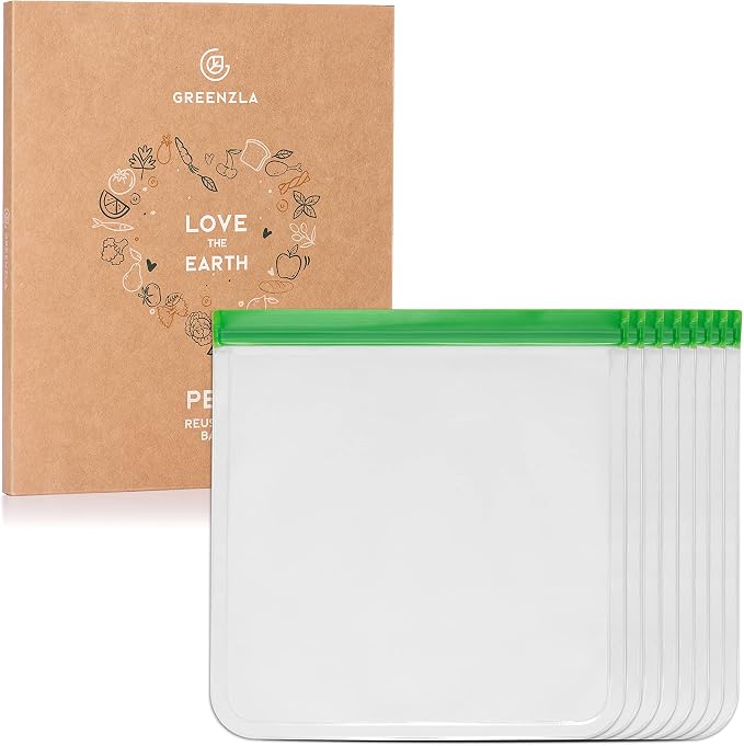 GREENZLA 8 Pack Reusable Gallon Freezer Bags | BPA-Free | Leakproof | Meal prep, marinating & freezer storage | Kid-friendly zipper