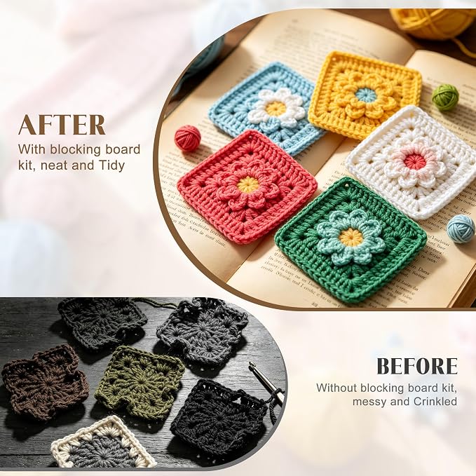 OCPO HOME 15.5" Foldable Crochet Blocking Board with Stainless Steel Pegs | Large Blocking Board for Crocheting, Sturdy Metal Latches, Blocking Boards for Crochet Projects, Gifts for Crocheters