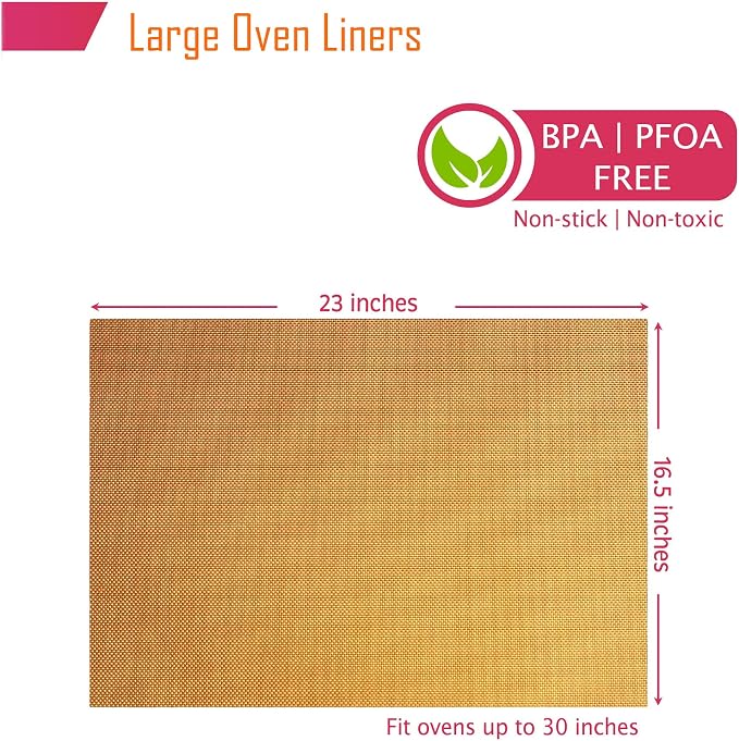 Forever Young & Co. 2 Pack Non-stick Copper Large Oven Floor Protector Liner, Grilling Mats Reusable Baking Mats Heavy Duty Grill Mat of Electric Gas, Toaster, Microwave Ovens Grills, Easy to Clean