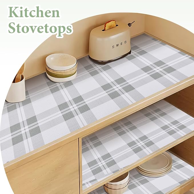 Drawer and Shelf Liner for Kitchen Cabinet: 12 in X 20 Ft Non Slip | Waterproof Shelf Paper Non Adhesive Refrigerator Liners Light Grey Lattice Easy Liners for Bathroom