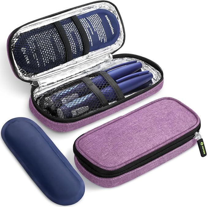 AUVON Insulin Cooler Travel Case, Diabete Care, 2x90g TSA-Approved Ice Pack | Diabetic Medication Insulated Cooling Bag for 2 Insulin Pens and Diabetic Supplies Storage, Compact for Daily Life and Trips