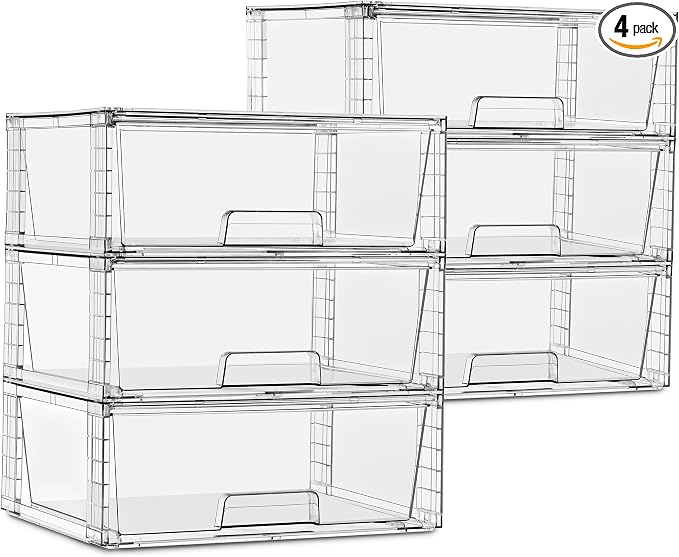 Sorbus Stackable Clear Storage Drawers, Pull-Out Organizer Bins - Large Plastic Drawer Organizers for Bathroom, under Sink, Closet, Pantry & Kitchen Organization (6 Pack)